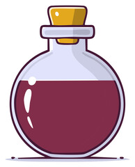 Obraz premium Cartoon potion bottle with cork, burgundy liquid illustration
