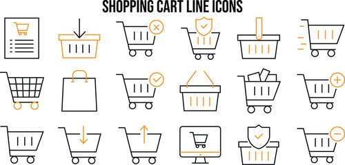 Shopping Cart Line Icon Bundle – E-commerce, Online Store, Add to Cart & Checkout Vector Set