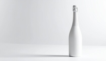 &ldquo;Matte white champagne-style bottle with silver foil top on white background&rdquo;