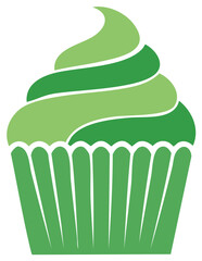 Stylized Green Cupcake with Swirled Frosting and Wrapper Sweet Dessert Illustration