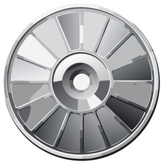 Obraz premium Chrome Metal Wheel with Radial Vanes, Round Silver Rim with Air Vents, Metallic Ventilation
