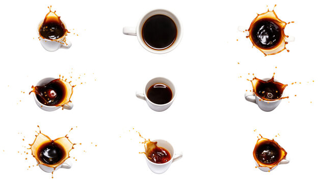 set bof coffee in a white cup isolated on a white or transparent background