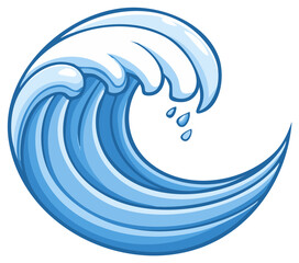 Obraz premium Cartoon-style illustration of a large ocean wave with water droplets.