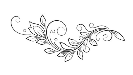Elegant black and white floral scroll design with leaves and swirling tendrils.