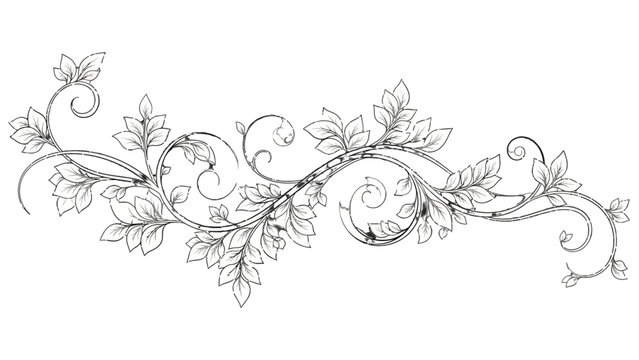 Elegant black and white botanical scroll design with intricate leaves and swirling vines, a classic decorative element for various artistic applications.