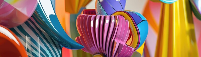 3D model of a pop art-inspired garden sculpture, combining bold colors, geometric shapes, and imaginative design elements to create a whimsical and unique piece
