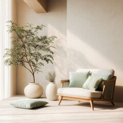 calm scandinavian-inspired corner with plants and warm textures