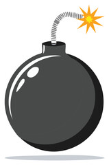 Fototapeta premium Classic cartoon bomb illustration with a burning fuse and sparking ignition
