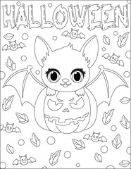 Cartoon Bat Halloween Coloring Page For Kids Vector
