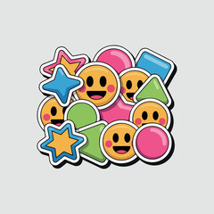 Fototapeta premium Abstract social network concept with colorful cartoon sun smile bubbles vector illustration