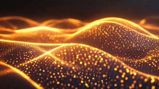Digital data flowing across glowing abstract waves