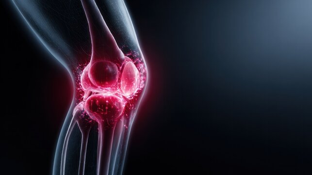 Joint Pain: Illustrative of inflammation and potential damage, a glowing representation of the knee joint. Perfect for medical or health content.