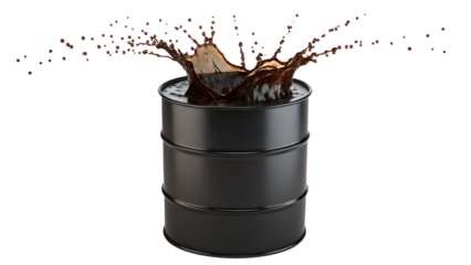 Crude Oil Splashing Out of Black Metal Drum Barrel | Petroleum Industry