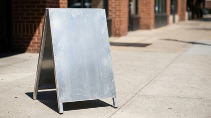 Blank Metal A Frame Chalkboard Sign on Sidewalk.