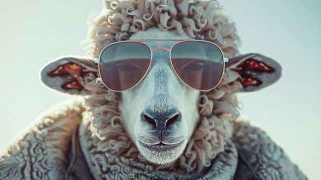 Video A sheep wearing trendy accessories, great for s or design concepts