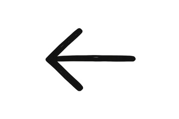 Obraz premium Hand drawing black arrow icon pointing left, indicating direction, back, or previous action on a transparent background