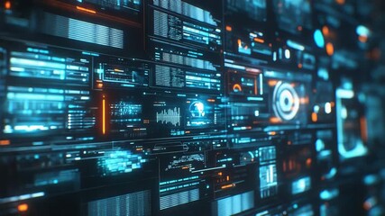 Digital data processing on futuristic hud interface - Powered by Adobe