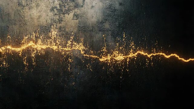 Cracked dark wall releasing molten gold energy abstract