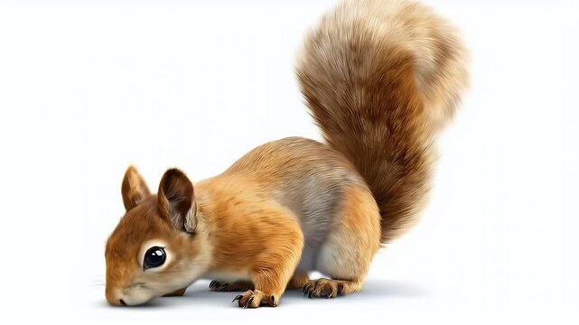 Cute Squirrel Posing on a White Background in Studio.