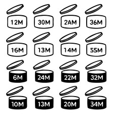 Expiration icons set, after product opening symbols 1M,3M, 6M, 9M, 12M, 24M, 36M. sign for label of product.