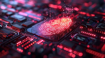 Holographic fingerprint scan floating above a tech pad