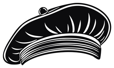 Classic Chef Hat Illustration in Black and White, Professional Cook Headwear Design Element