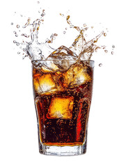 Glass of cold brew iced coffee with ice cubes and condensation on transparent background