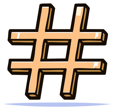3D hashtag symbol hand-drawn style vector illustration for social media communication