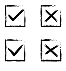 check mark icon and cross mark. checklist signs, approval badge, brush check mark, vector illustration