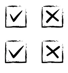 check mark icon and cross mark. checklist signs, approval badge, brush check mark, vector illustration