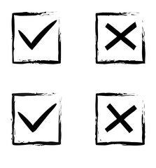 check mark icon and cross mark. checklist signs, approval badge, brush check mark, vector illustration
