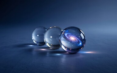 Abstract Macro of Translucent Blue Spheres with Air Bubbles on Dark Reflective Surface-technology backgrounds