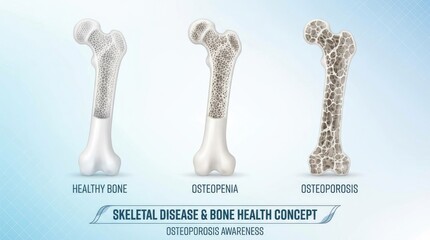 3D rendering comparing healthy bone osteopenia and osteoporosis bone structure bone health skeletal
