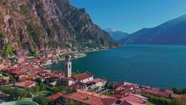 Aerial View of Limone sul Garda on Lake Garda in the Italian Alps