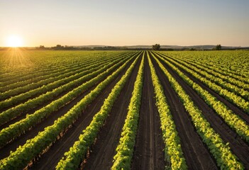 Extensive Vineyard Landscape Illuminated by Sunset