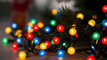 Image of a string of colourful christmas fairy lights. 