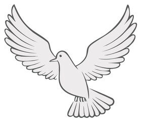 Obraz premium Flying dove icon with spread wings. Peace, freedom, and hope concept.