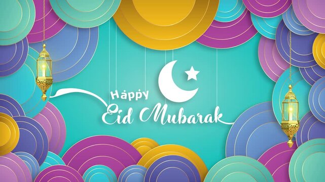 &ldquo;Happy Eid Islamic colorful background with parallax motion graphic animation