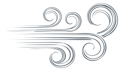 Fototapeta premium Stylized Illustration of Wind Gusts and Swirls Showing Air Movement and Flow on a White Background