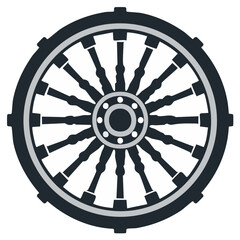 Fototapeta premium Cartoon vector illustration of a wagon wheel icon. Western wheel sign. Decorative black and white logo design.