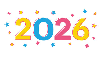 2026: A vibrant and colorful illustration of the year 2026, set against a backdrop of playful confetti and stars. This design embodies the excitement and anticipation of future events and milestones.