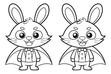 Little Easter Rabbit Bunny Hopping Black and White Outline Kids Coloring Page Illustration