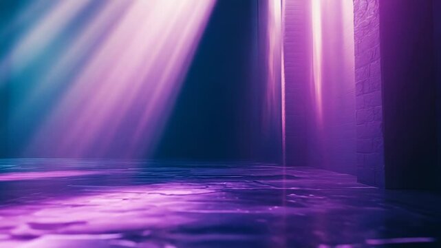 Empty dark room with purple neon light background