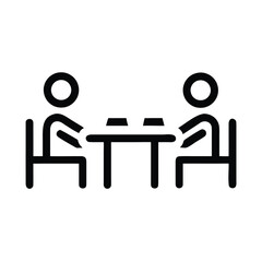 Fototapeta premium Simple black and white icon depicting two people sitting across a table for a meeting or discussion