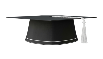 Black graduation cap with tassel isolated on transparent background