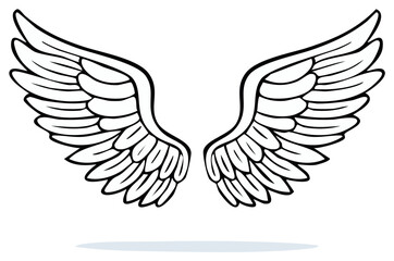 Obraz premium Pair of stylized black and white angel wings with detailed feathering and shadow outline