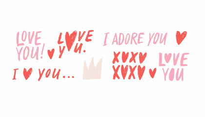 Charming hand-drawn lettering with playful hearts and expressions of love, ideal for romantic designs, cards, and festive celebrations