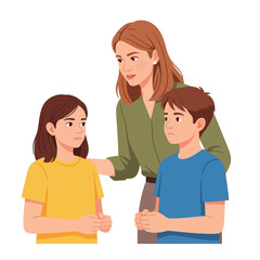 Fototapeta premium Caring adult comforts worried children facing difficult emotions and challenges