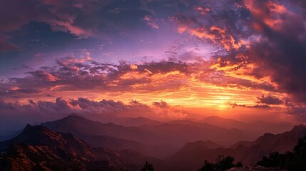 A beautiful sunrise over a mountain range, with vibrant hues of orange, pink, and purple shining through the clouds, representing the beginning of a new day filled with divine grace