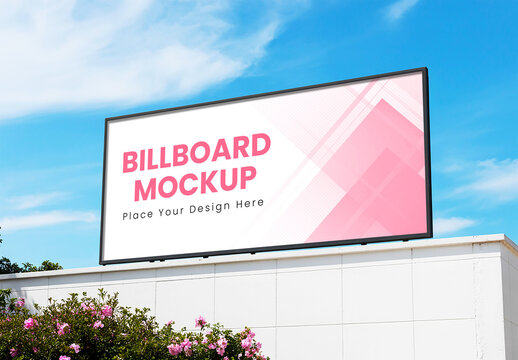 Horizontal Billboard Mockup on Building Rooftop